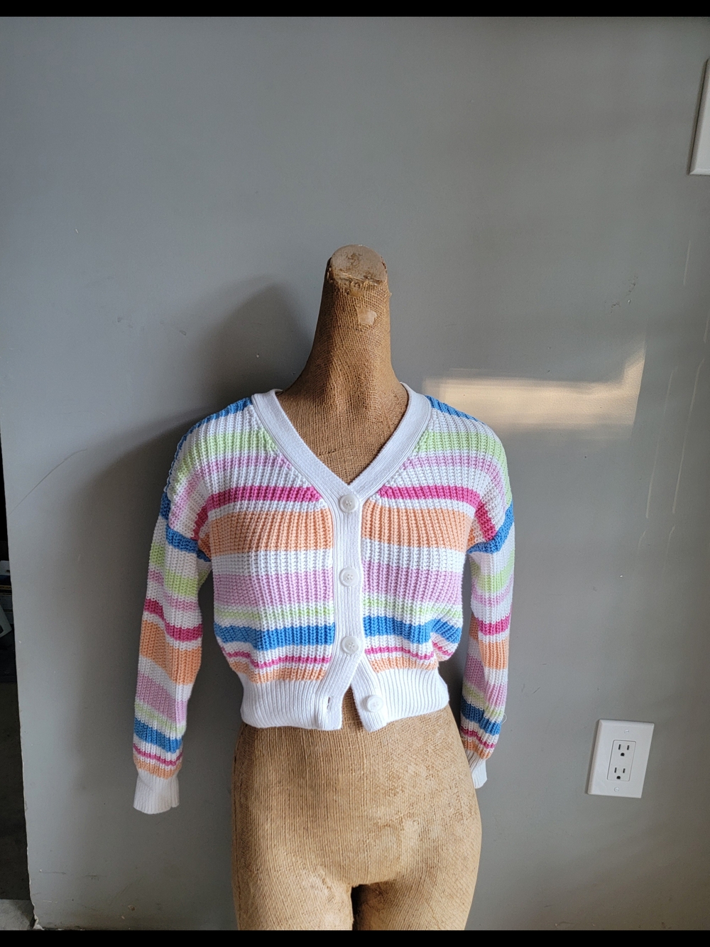 Jessica Simpson Y2k Softgirl Style Colorful Striped Cropped Cardigan